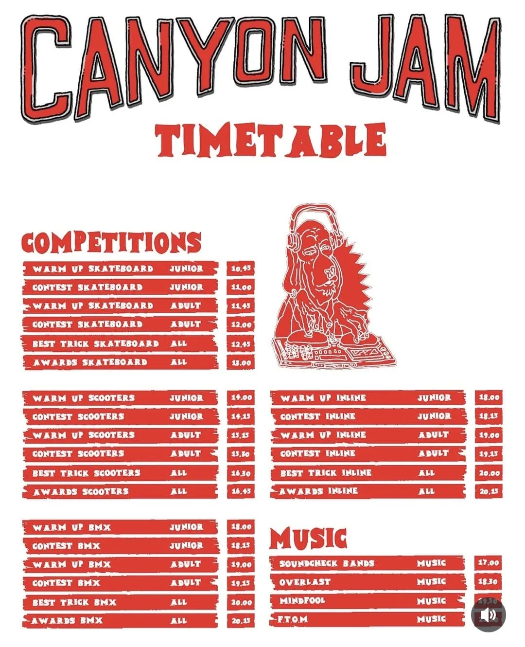 Canyon Jam timetable
